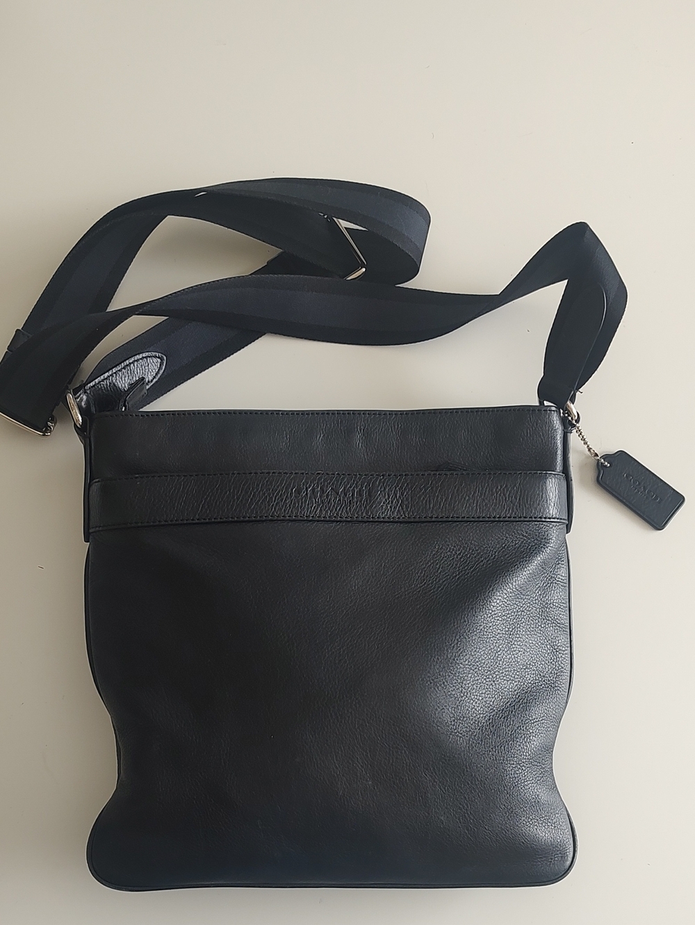 Coach Black Leather Messenger Crossbody with Adjustable Strap